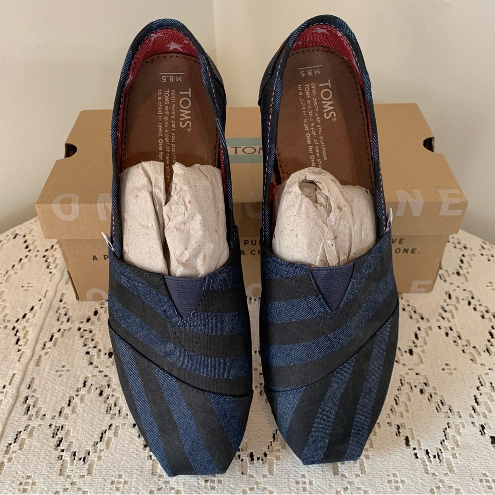 Toms Navy Chambray Stripe Canvas Flats